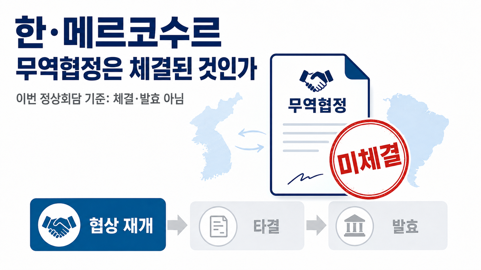 한·브라질 정상회담 결과: 메르코수르 협상 재개와 7개 MOU, 아직 확정 아닌 것 - 한·메르코수르 무역협정은 체결된 것인가 핵심 내용을 정리한 정보형 이미지