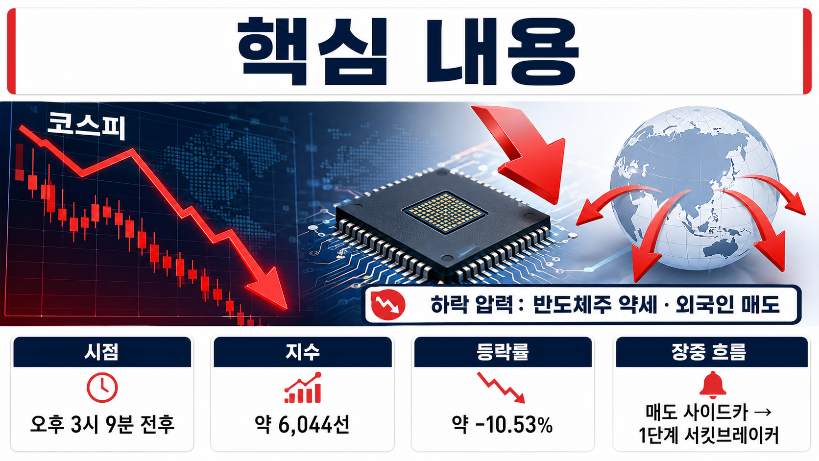 2026년 7월 28일 코스피 급락 이유, 서킷브레이커 발동과 확인할 5가지 - 핵심 내용 핵심 내용을 정리한 정보형 이미지