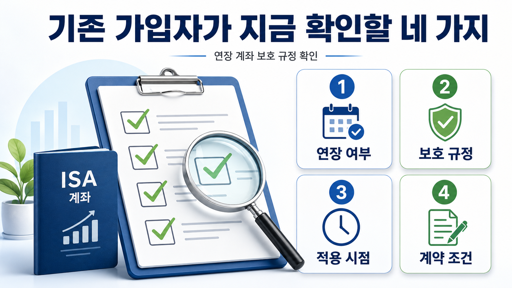 2026 ISA 개편 기존 가입자도 적용될까? 2027 납입한도·계약기간 기준 - 기존 가입자가 지금 확인할 네 가지 핵심 내용을 정리한 정보형 이미지