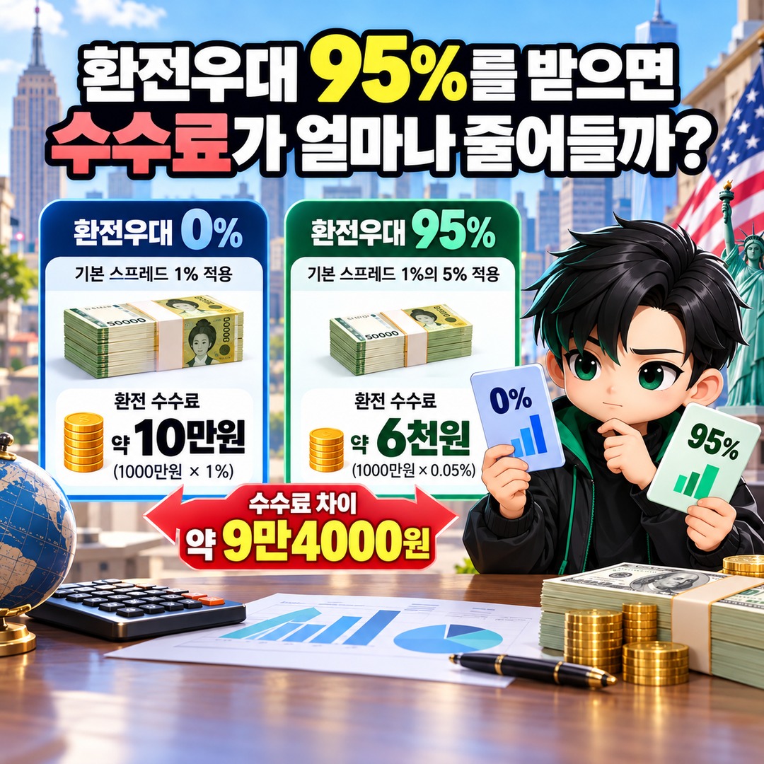 Converting KRW 10,000,000 for U.S. stocks: 95% vs. 0% exchange rate discounts make a fee difference of approximately KRW 94,000 - How much can an 95% exchange rate discount reduce