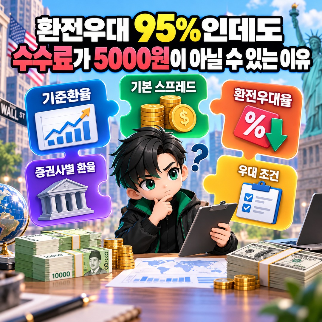 Converting KRW 10,000,000 for U.S. stocks: 95% vs. 0% exchange rate discounts make a fee difference of approximately KRW 94,000 - Why the fee may not be KRW 5,000 even with an 95%