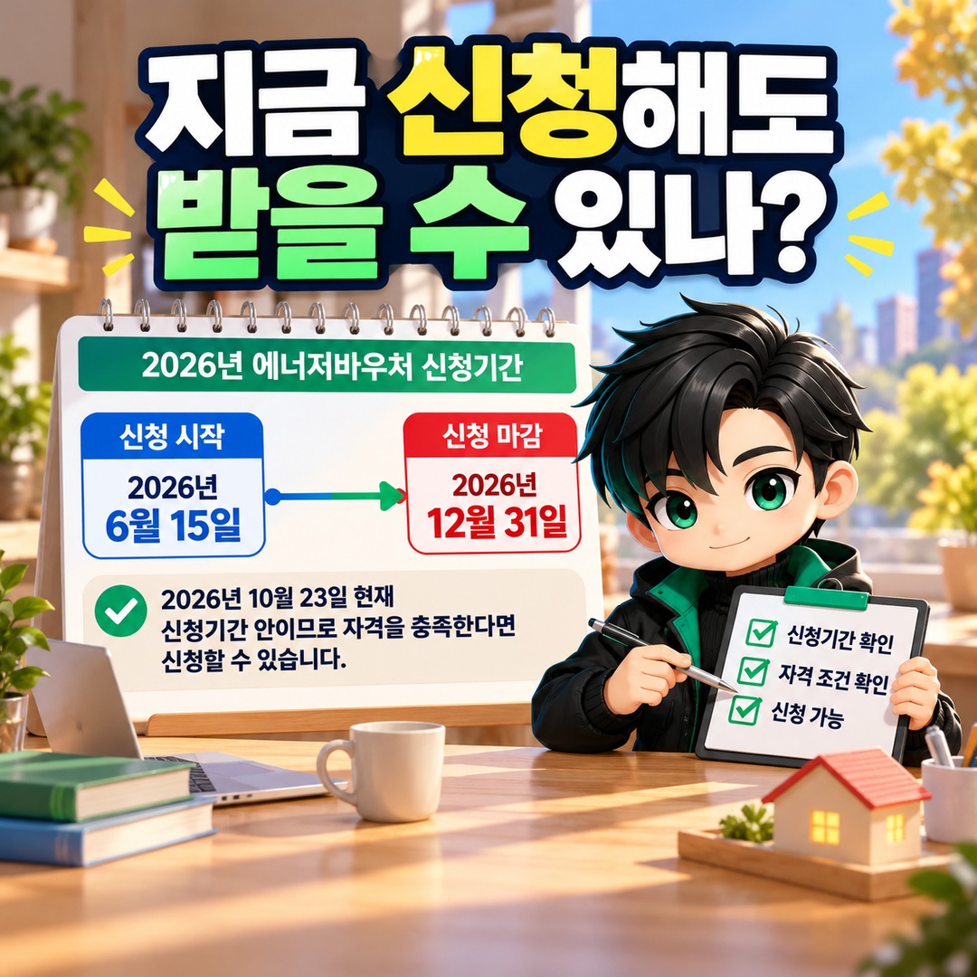 2026 에너지바우처 10월에도 신청 가능, 대상 조건과 세대원별 지원금·12월 31일 마감 - 지금 신청해도 받을 수 있나 핵심 내용을 정리한 정보형 이미지