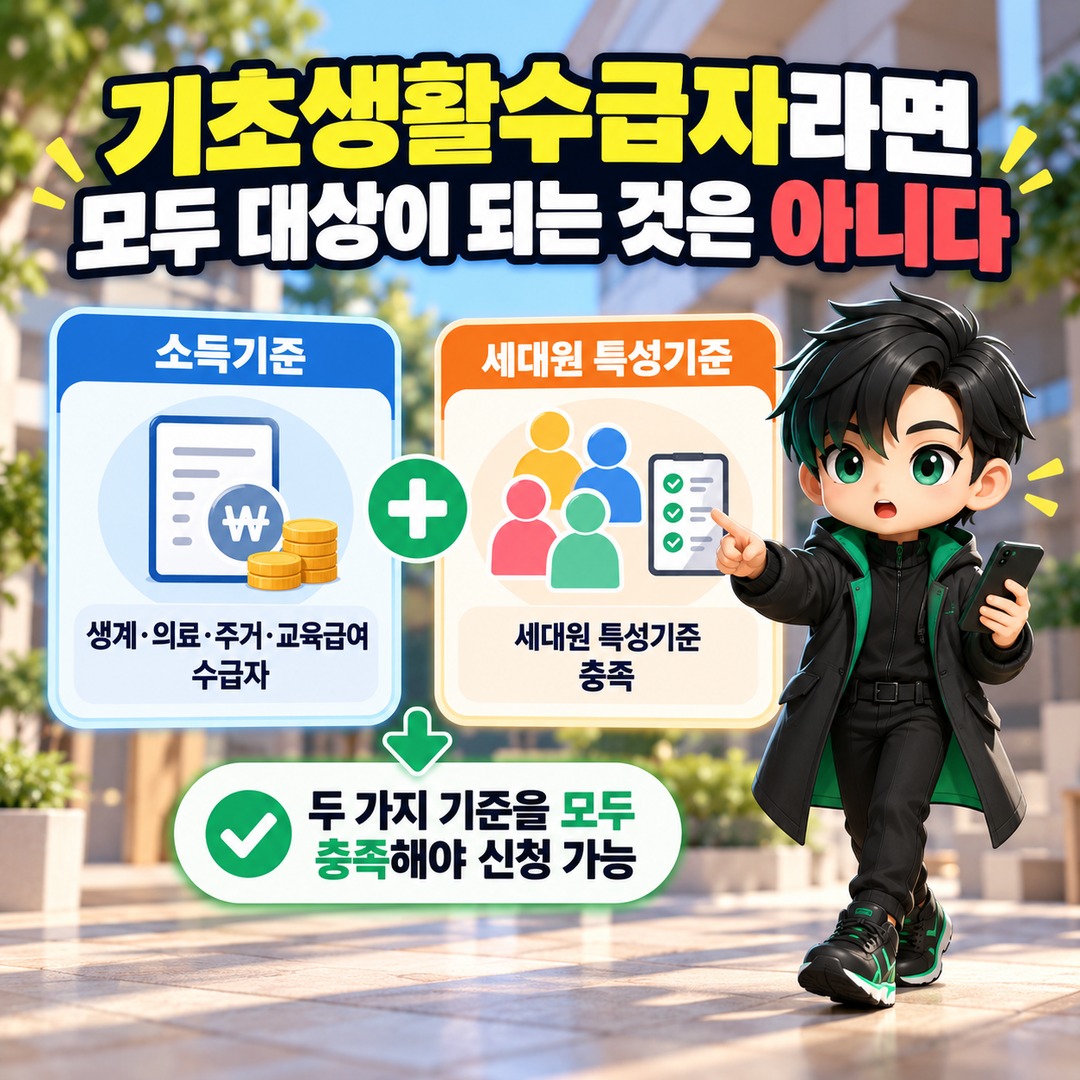 2026 에너지바우처 10월에도 신청 가능, 대상 조건과 세대원별 지원금·12월 31일 마감 - 기초생활수급자라면 모두 대상이 되는 것은 아니다 핵심 내용을 정리한 정보형 이미지