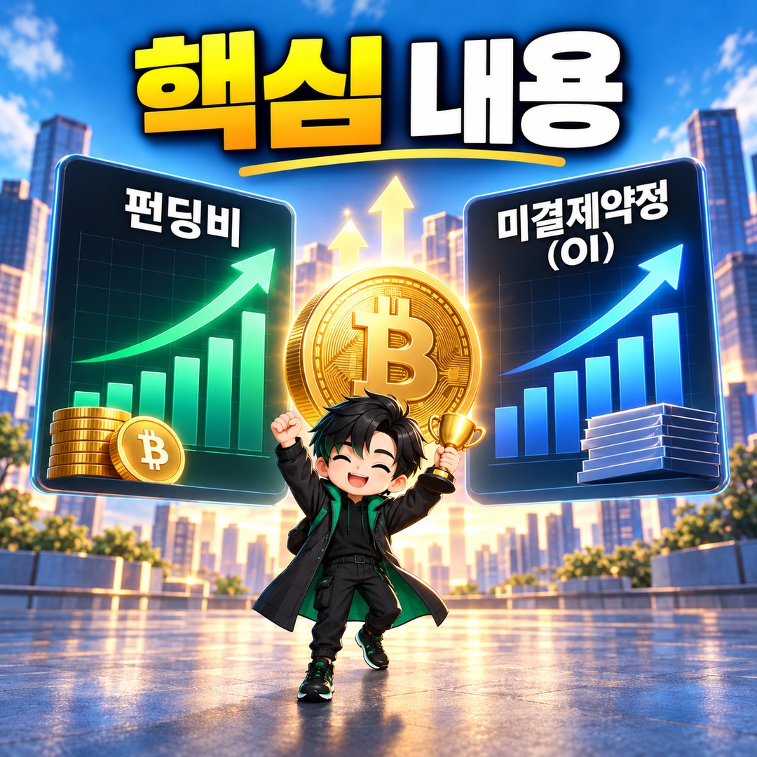 펀딩비와 OI가 같이 오르면 무엇이 달라진 걸까 - 핵심 내용 핵심 내용을 정리한 정보형 이미지