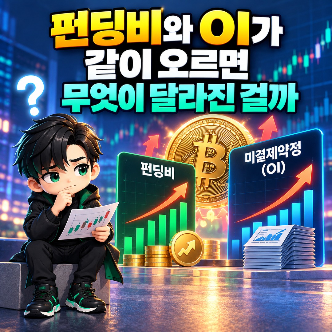 펀딩비와 OI가 같이 오르면 무엇이 달라진 걸까 - 펀딩비와 OI가 같이 오르면 무엇이 달라진 걸까 핵심 내용을 정리한 정보형 이미지