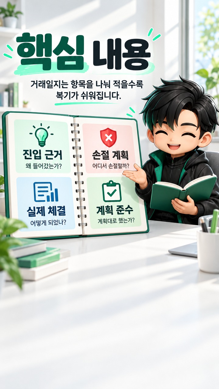 주식·코인 거래일지 작성법 주식·코인 거래일지 작성법: 진입 근거·손절 계획·매매 결과를 한 표에 기록하는 방법 - 핵심 내용 핵심 내용을 정리한 정보형 이미지