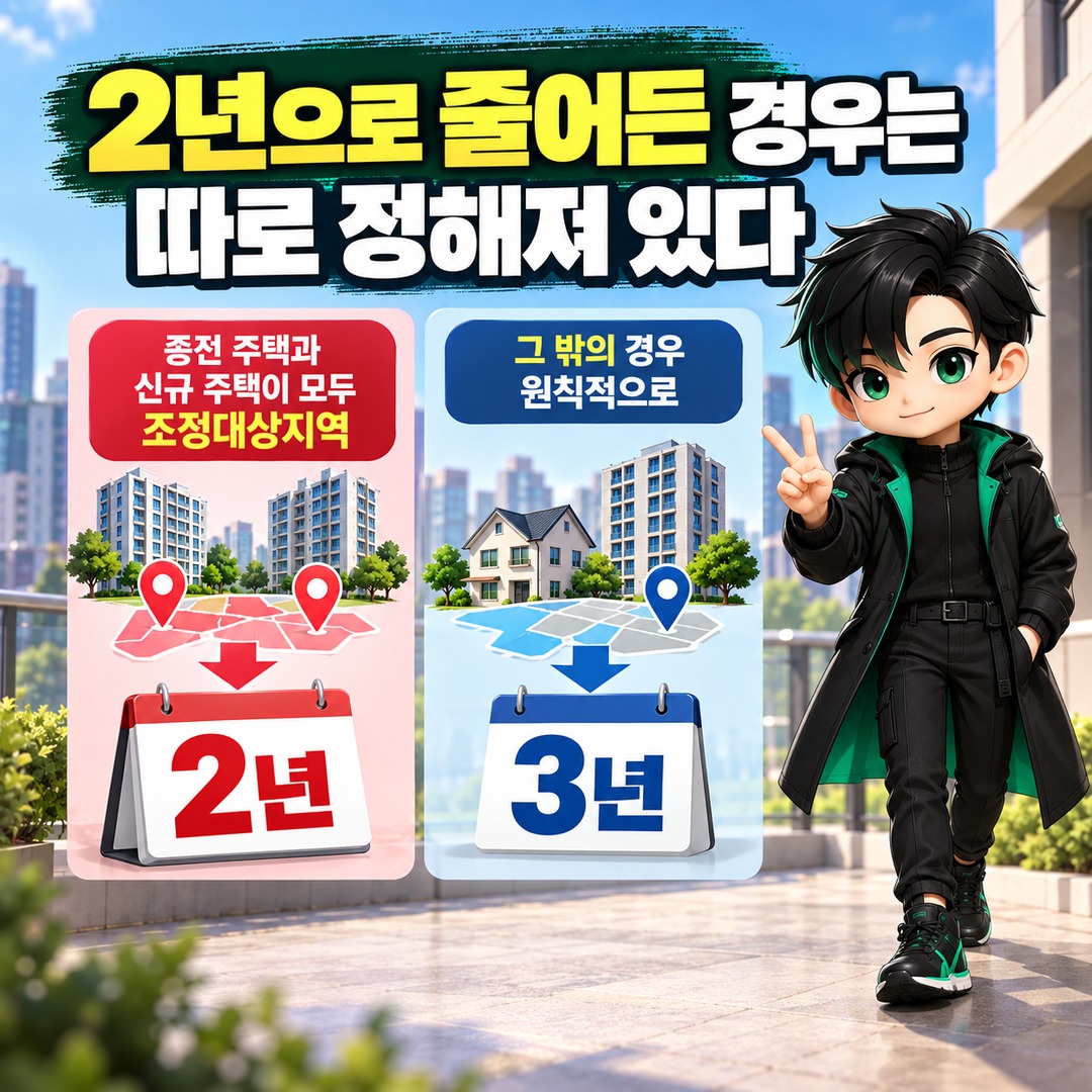 일시적 2주택 2026년 10월 개정 후 2년·3년 적용 기준 일시적 2주택, 기존 집 처분기한은 2년일까 3년일까? 2026년 10월 기준 - 2년으로 줄어든 경우는 따로 정해져 있다 핵심 내용을 정리한 정보형 이미지