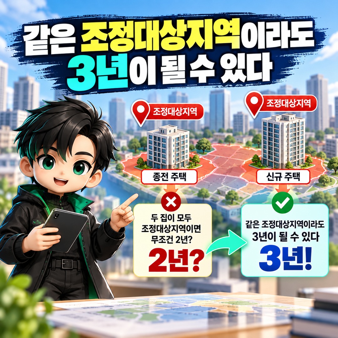 일시적 2주택 2026년 10월 개정 후 2년·3년 적용 기준 일시적 2주택, 기존 집 처분기한은 2년일까 3년일까? 2026년 10월 기준 - 같은 조정대상지역이라도 3년이 될 수 있다 핵심 내용을 정리한 정보형 이미지
