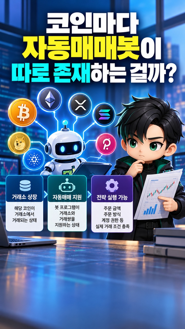 Informational thumbnail explaining whether crypto trading bots work with every cryptocurrency, exchange-specific support requirements, and how to check compatibility