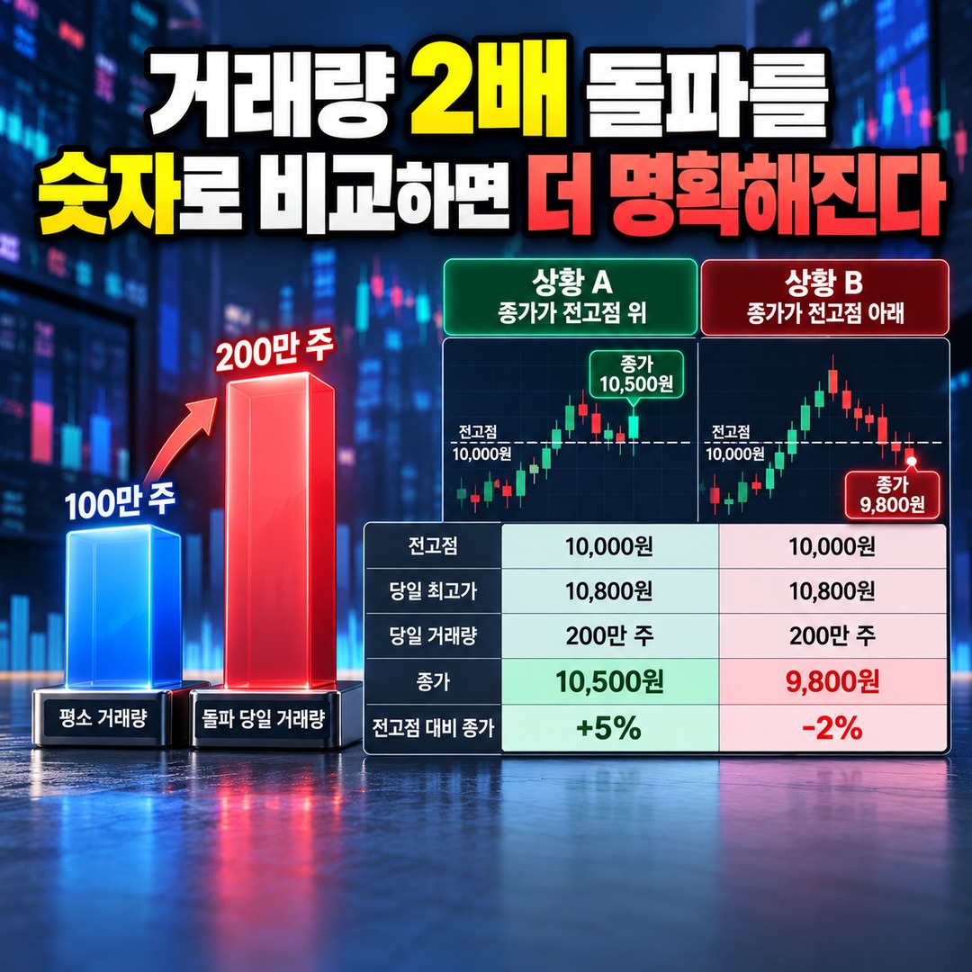 Informational thumbnail explaining why a stock can fall after trading volume doubles and the price breaks its previous high, highlighting the importance of the closing price