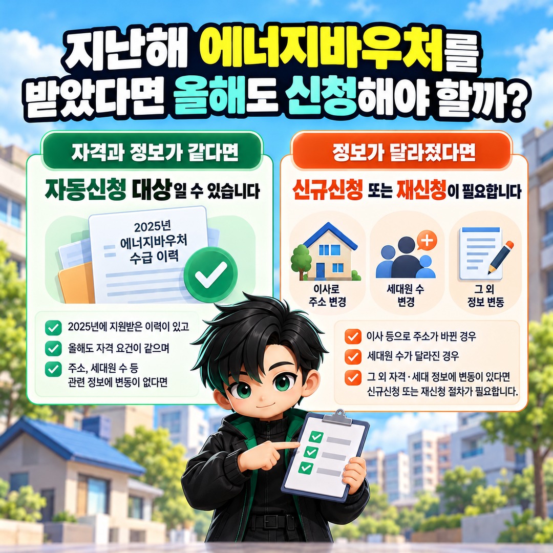 2026년 에너지바우처 기초생활수급자도 조건 확인 필수, 최대 70만 1300원 받는 기준 - 지난해 에너지바우처를 받았다면 올해도 신청해야 할까? 핵심 내용을 정리한 정보형 이미지