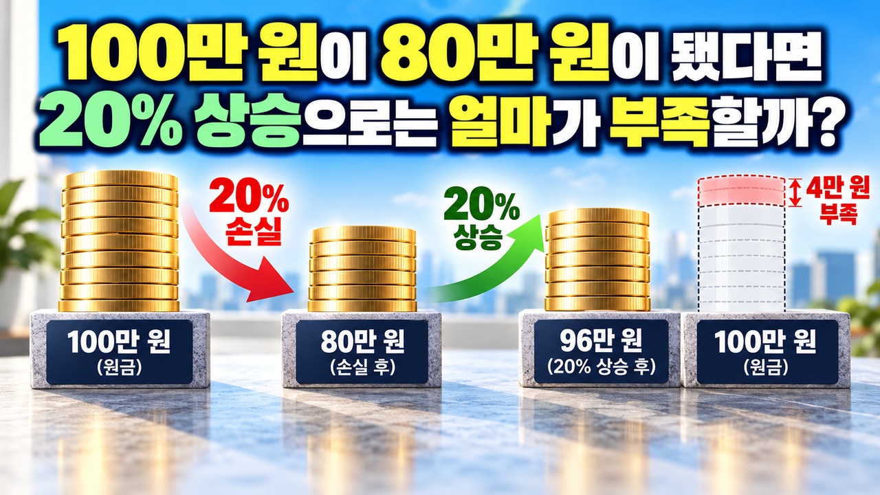 Informational thumbnail explaining how to calculate the return needed to recover an investment, including why a 20% loss requires a 25% gain