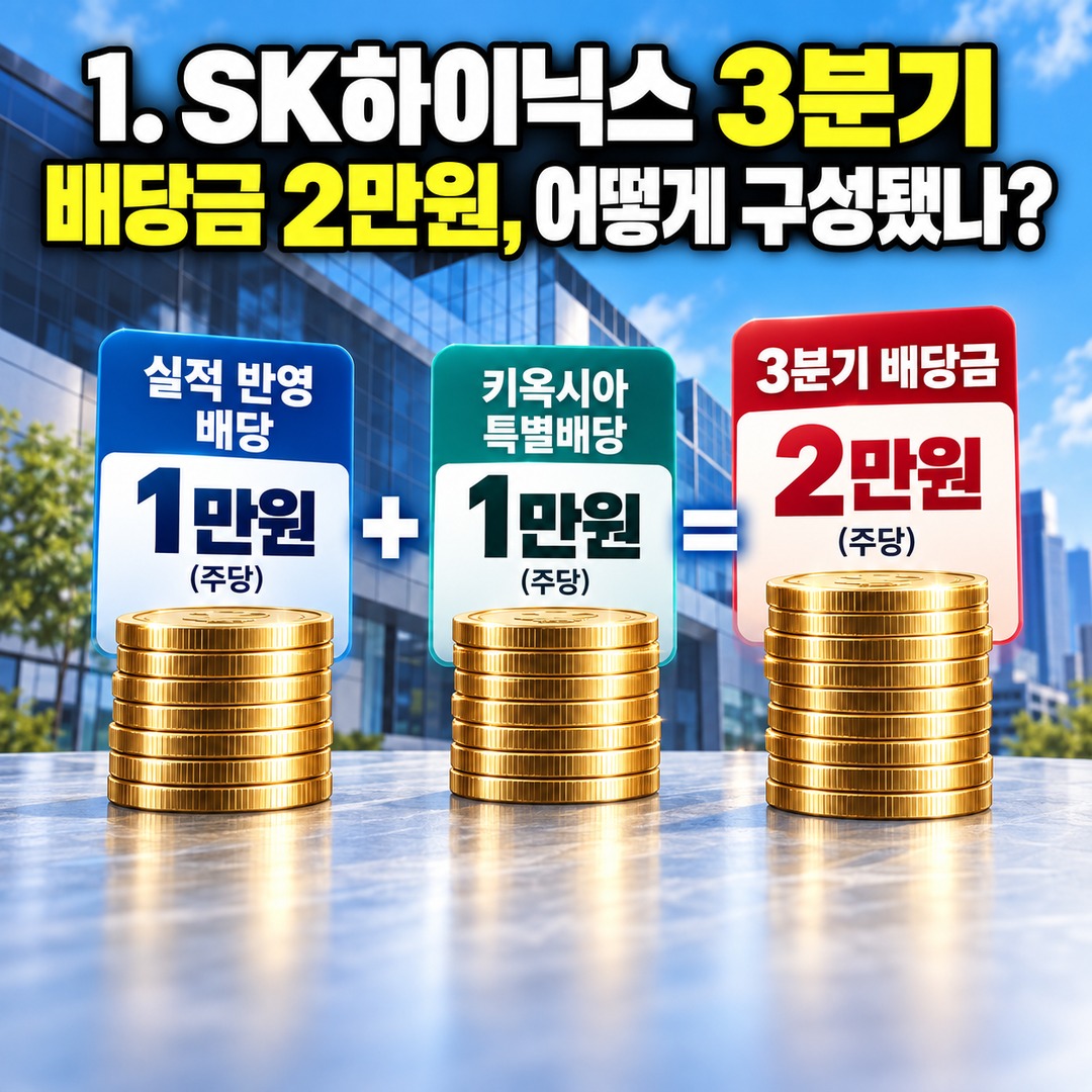 Informational thumbnail explaining the key details of SK Hynix's additional 10,000-won special dividend, who qualifies for the 20,000-won third-quarter dividend, and how to check t
