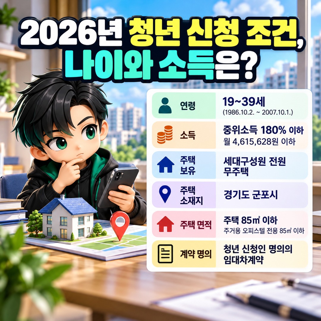 2026 군포시 청년 전월세 대출이자 지원, 기존 대출자는 무엇을 확인해야 하나 - 2026년 청년 신청 조건, 나이와 소득은? 핵심 내용을 정리한 정보형 이미지