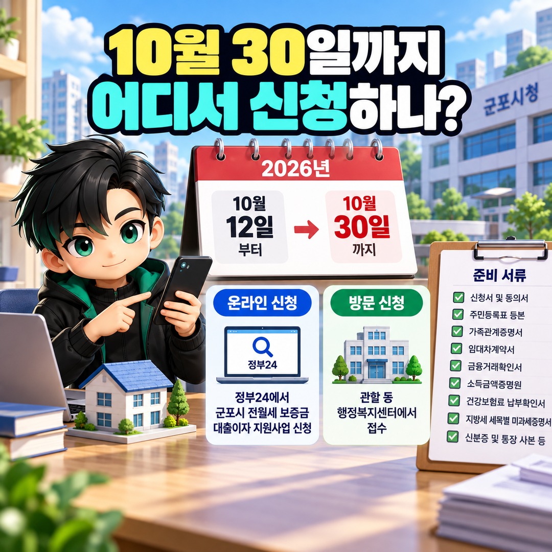 2026 군포시 청년 전월세 대출이자 지원, 기존 대출자는 무엇을 확인해야 하나 - 10월 30일까지 어디서 신청하나? 핵심 내용을 정리한 정보형 이미지