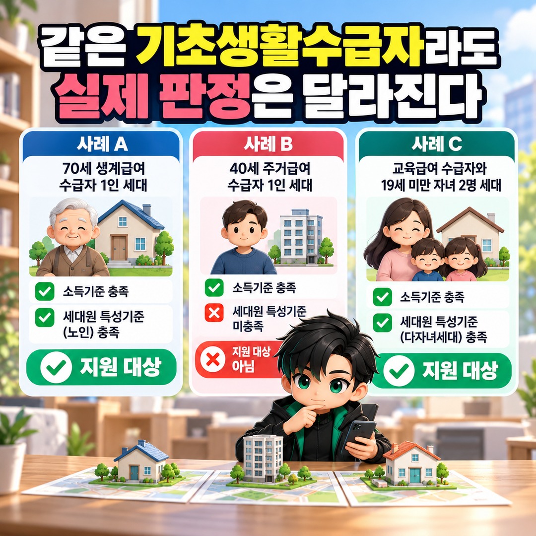 Informational thumbnail highlighting the key details of 2026 energy voucher eligibility for Basic Livelihood Security recipients, the 8 household member criteria, and the applicati