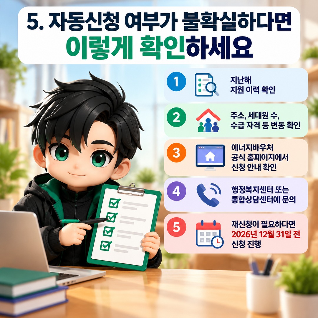 Information thumbnail explaining the key points of the 2026 Energy Voucher: whether you need to reapply after receiving it last year and when automatic application does not apply
