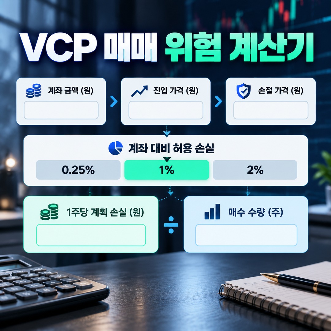 Informational thumbnail illustrating the key points of Minervini’s VCP trading strategy, from breakout entries to stop-losses and profit-taking