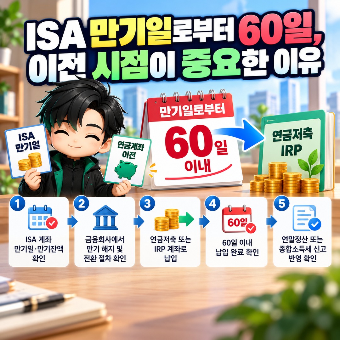 ISA 만기자금 3,000만원 연금저축 이전, 추가 세액공제 300만원과 실제 환급액 차이 - ISA 만기일로부터 60일, 이전 시점이 중요한 이유 핵심 내용을 정리한 정보형 이미지
