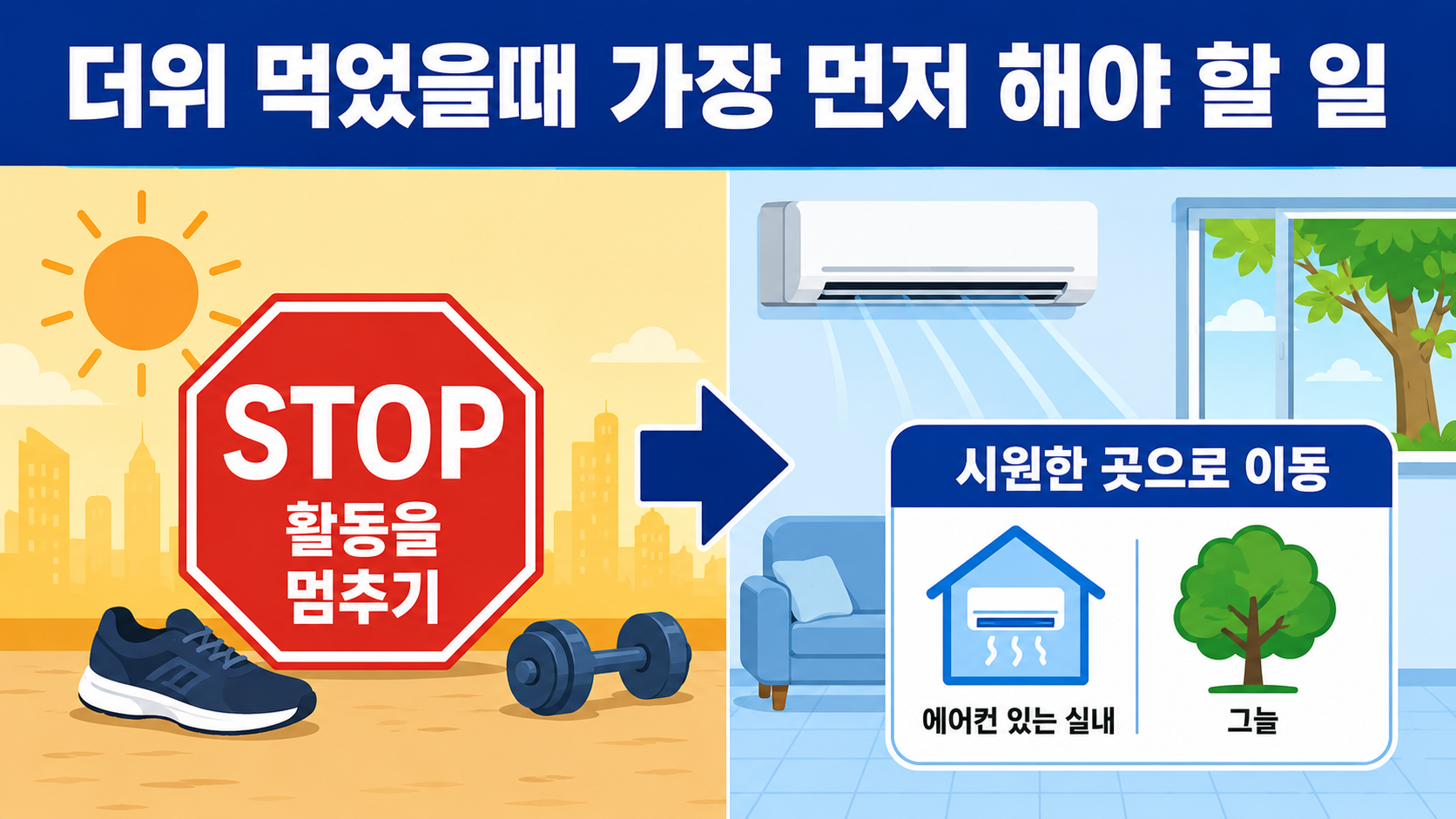 더위 먹었을때 대처법, 물 마시기 전 확인할 119 기준은 따로 있습니다 - 더위 먹었을때 가장 먼저 해야 할 일 핵심 내용을 정리한 정보형 이미지