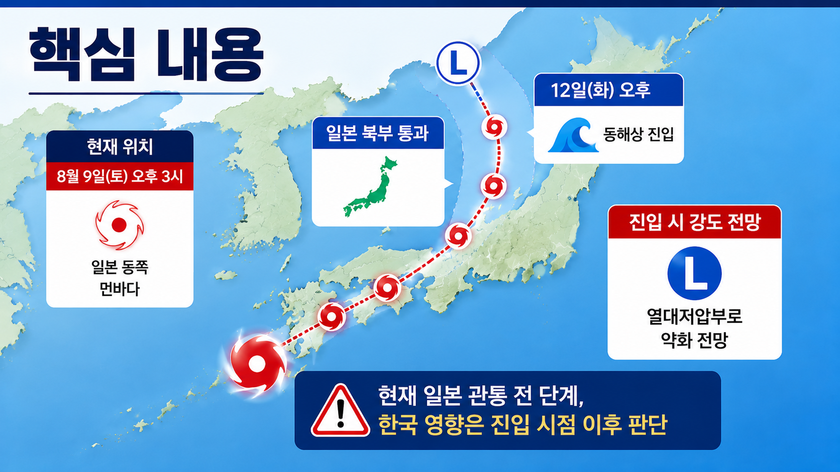 태풍 찬홈 12일 동해상 진입 전망, 일본 관통 뒤 한국 영향은 어디까지 - 핵심 내용 핵심 내용을 정리한 정보형 이미지