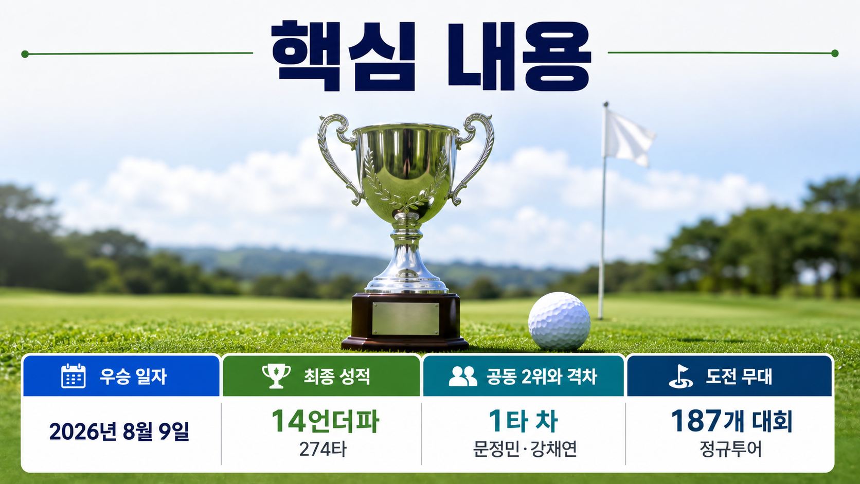 장은수 KLPGA 첫 우승 14언더파, 187번째 도전에서 달라진 것은 - 핵심 내용 핵심 내용을 정리한 정보형 이미지