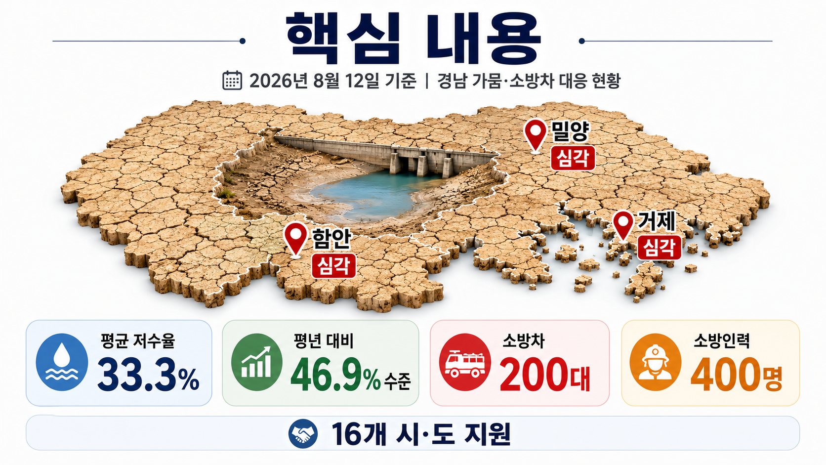 경남 가뭄 국가소방동원령, 소방차 200대 투입될 만큼 얼마나 심각한가 - 핵심 내용 핵심 내용을 정리한 정보형 이미지