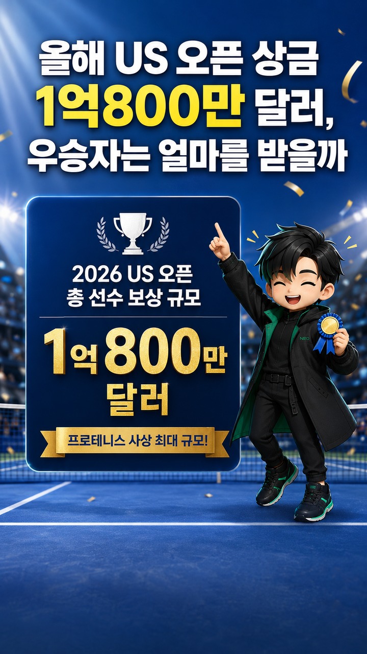 2026 US 오픈, 총상금 1억800만 달러·알카라스 복귀…본선은 8월 30일 - 올해 US 오픈 상금 1억800만 달러, 우승자는 얼마를 받을까 핵심 내용을 정리한 정보형 이미지