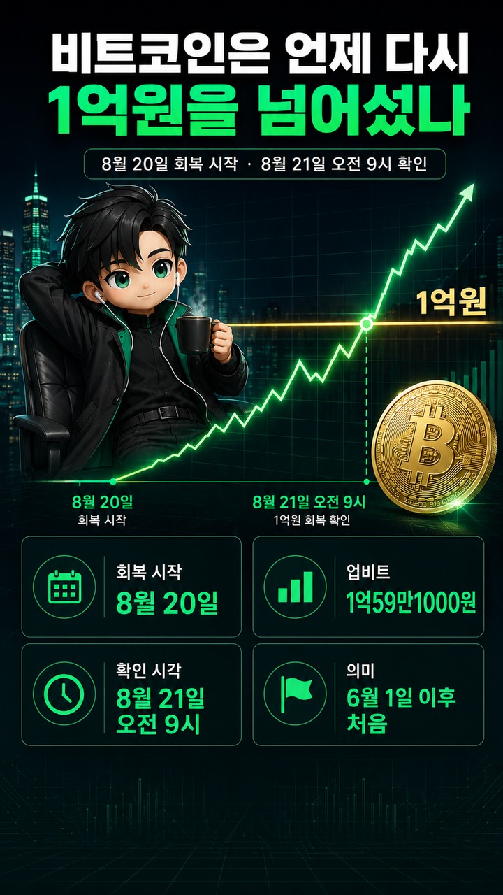 비트코인 1억원 회복 뒤 10만달러 전망 재부상, 현재 시세와 남은 거리 - 비트코인은 언제 다시 1억원을 넘어섰나 핵심 내용을 정리한 정보형 이미지