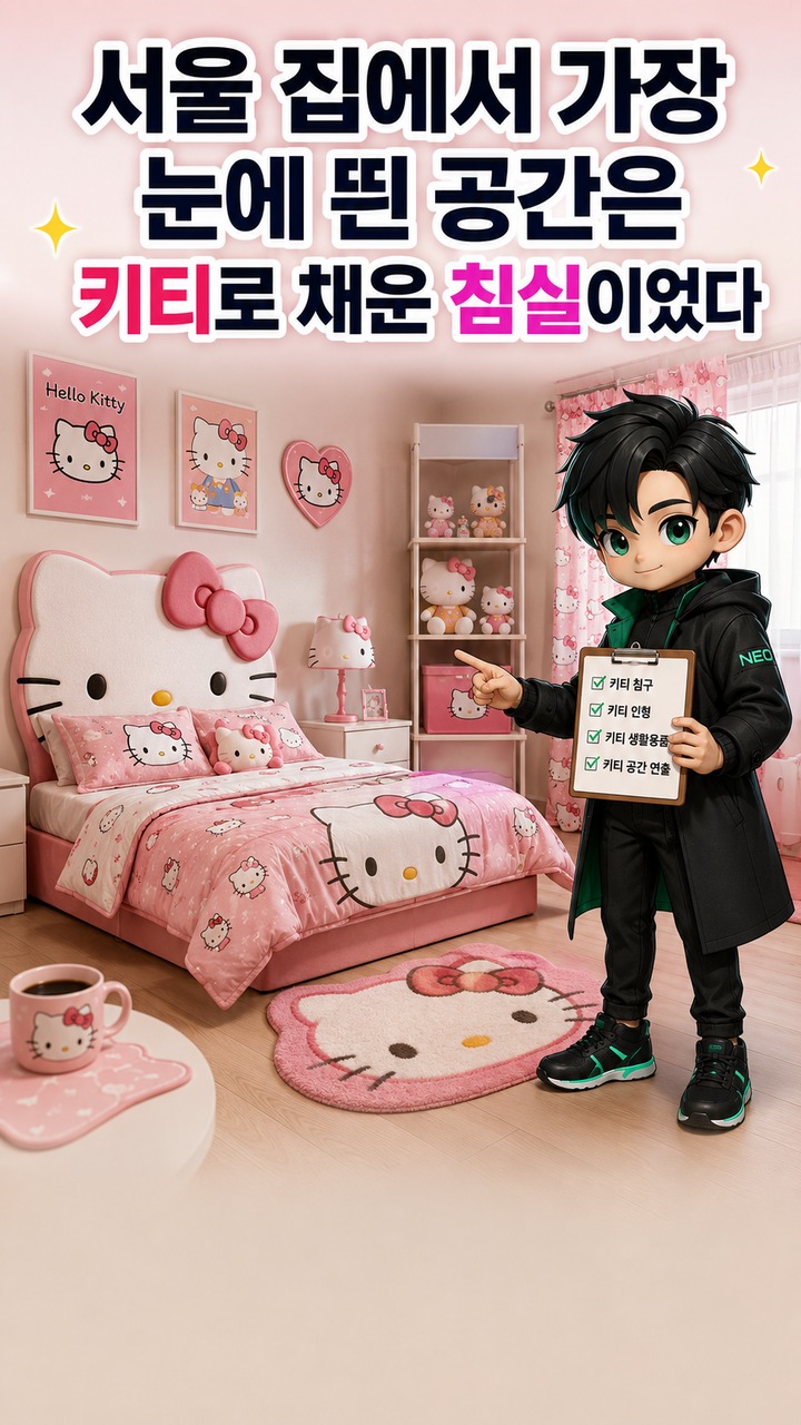 최홍만 서울 집 공개, 제주서 지내던 그가 서울에 보금자리 마련한 이유와 집 안 풍경 - 서울 집에서 가장 눈에 띈 공간은 키티로 채운 침실이었다 핵심 내용을 정리한 정보형 이미지