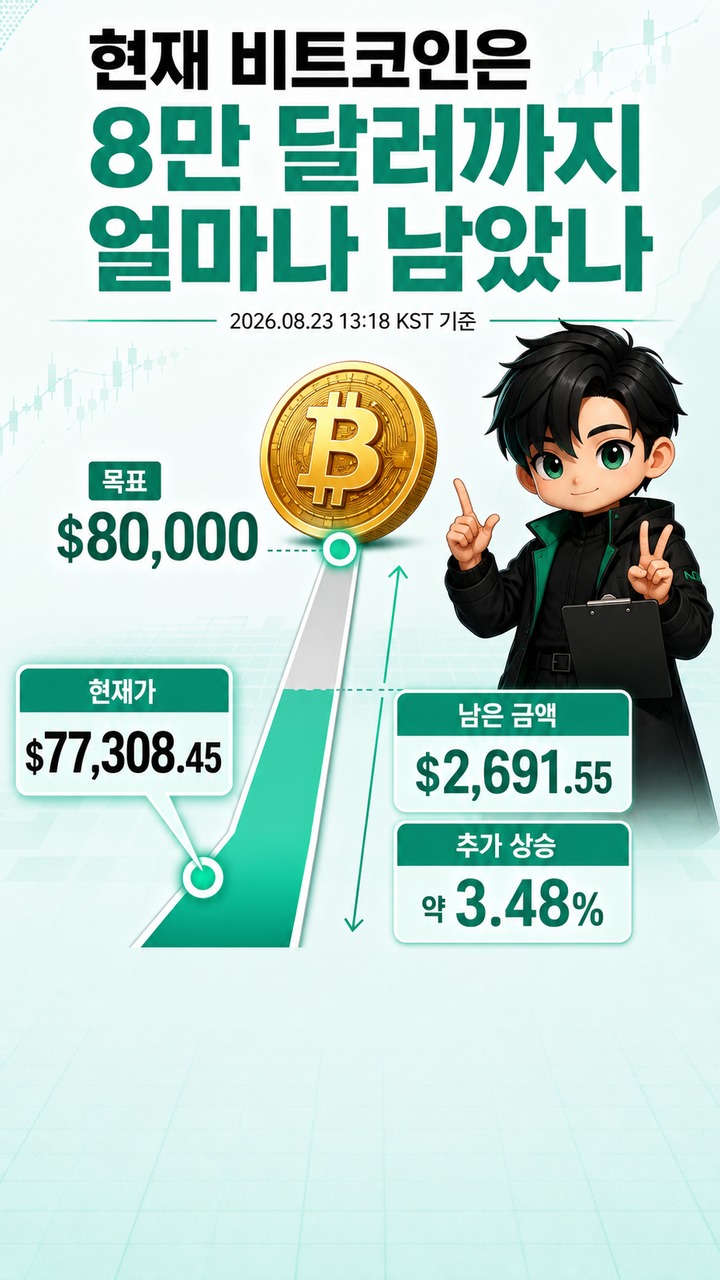 비트코인 8만 달러 문턱, 7일 22% 급등 뒤 남은 간격과 다음 변수 - 현재 비트코인은 8만 달러까지 얼마나 남았나 핵심 내용을 정리한 정보형 이미지