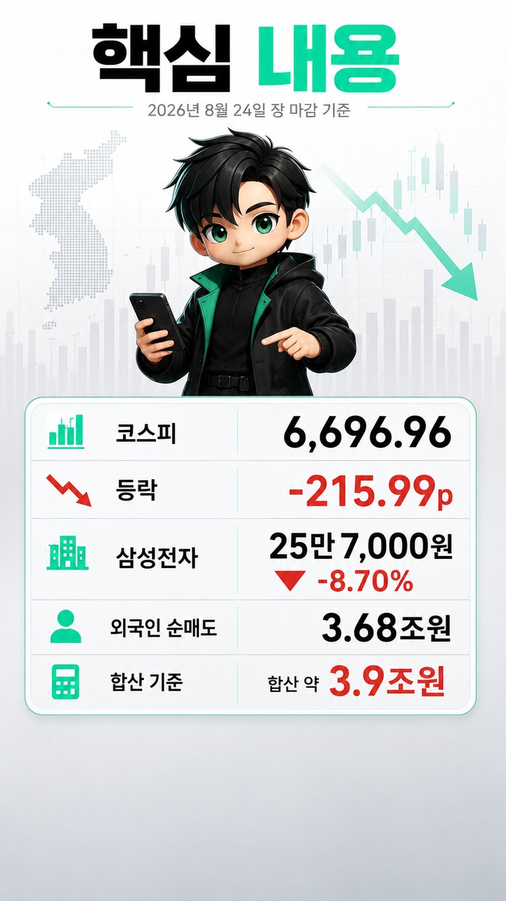 삼성전자 8.70% 급락, 코스피 6700선 아래…외국인 3.68조 매도와 다음 일정 - 핵심 내용 핵심 내용을 정리한 정보형 이미지