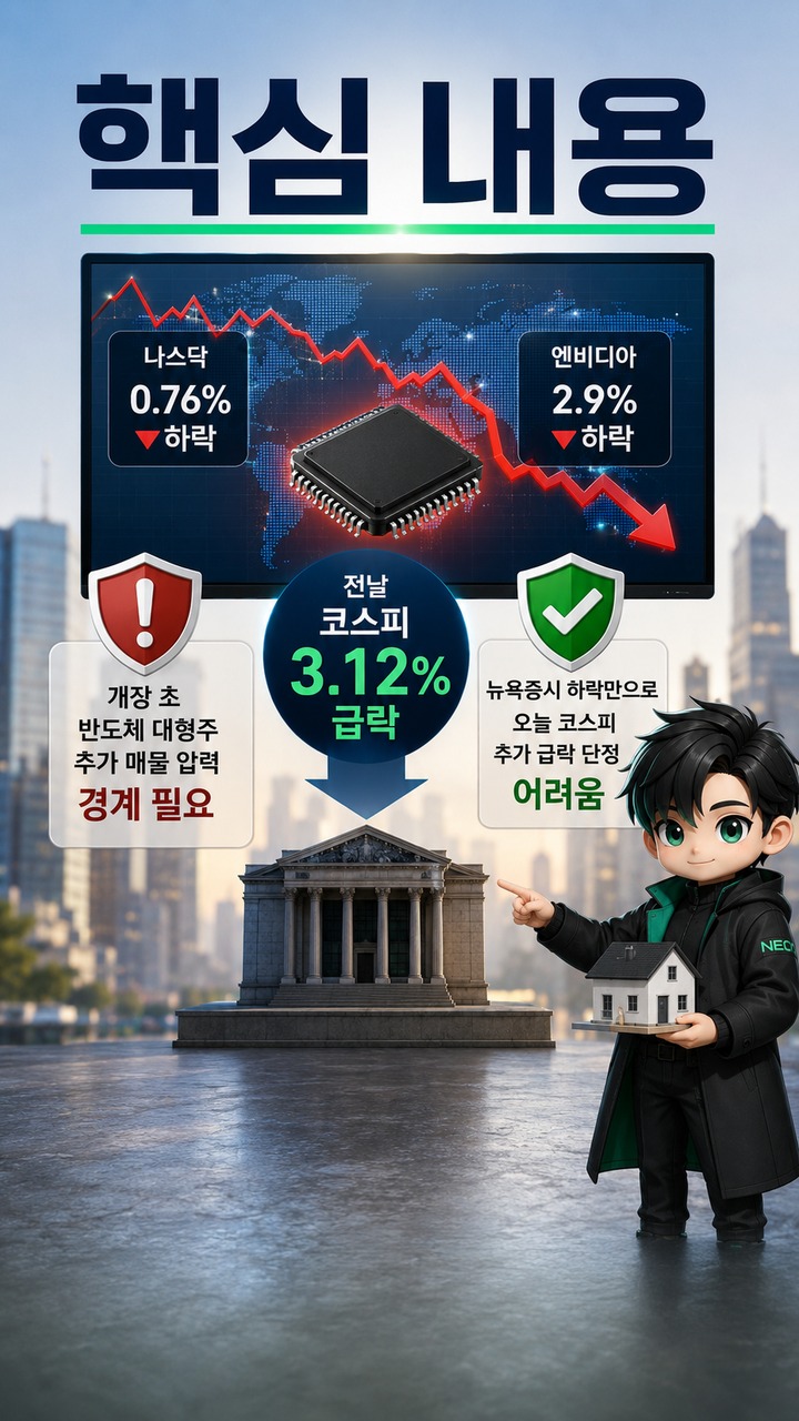 뉴욕증시로 보는 8월 25일 코스피 전망, 나스닥 0.76% 하락보다 먼저 볼 변수 - 핵심 내용 핵심 내용을 정리한 정보형 이미지