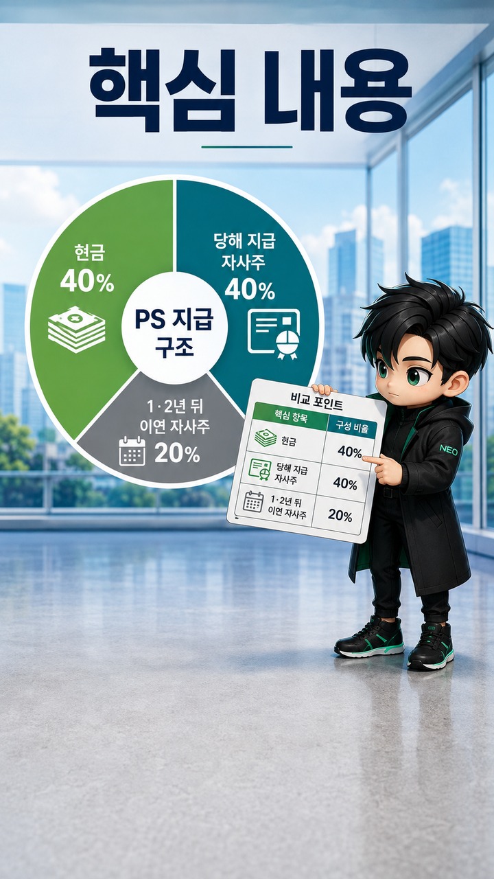 SK하이닉스 PS 자사주 60%면 어떻게 받나? 현금·즉시매도·이연 구조 계산 - 핵심 내용 핵심 내용을 정리한 정보형 이미지