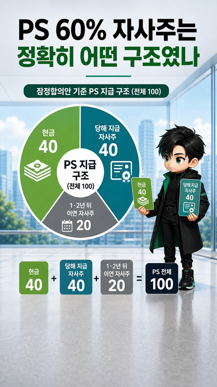 SK하이닉스 PS 자사주 60%면 어떻게 받나? 현금·즉시매도·이연 구조 계산 - PS 60% 자사주는 정확히 어떤 구조였나 핵심 내용을 정리한 정보형 이미지