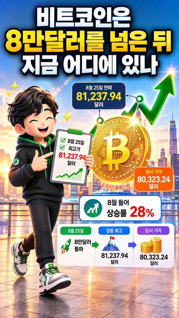 비트코인 8만달러 돌파 뒤, 이번 반등을 받친 돈은 어디서 왔나 - 비트코인은 8만달러를 넘은 뒤 지금 어디에 있나 핵심 내용을 정리한 정보형 이미지