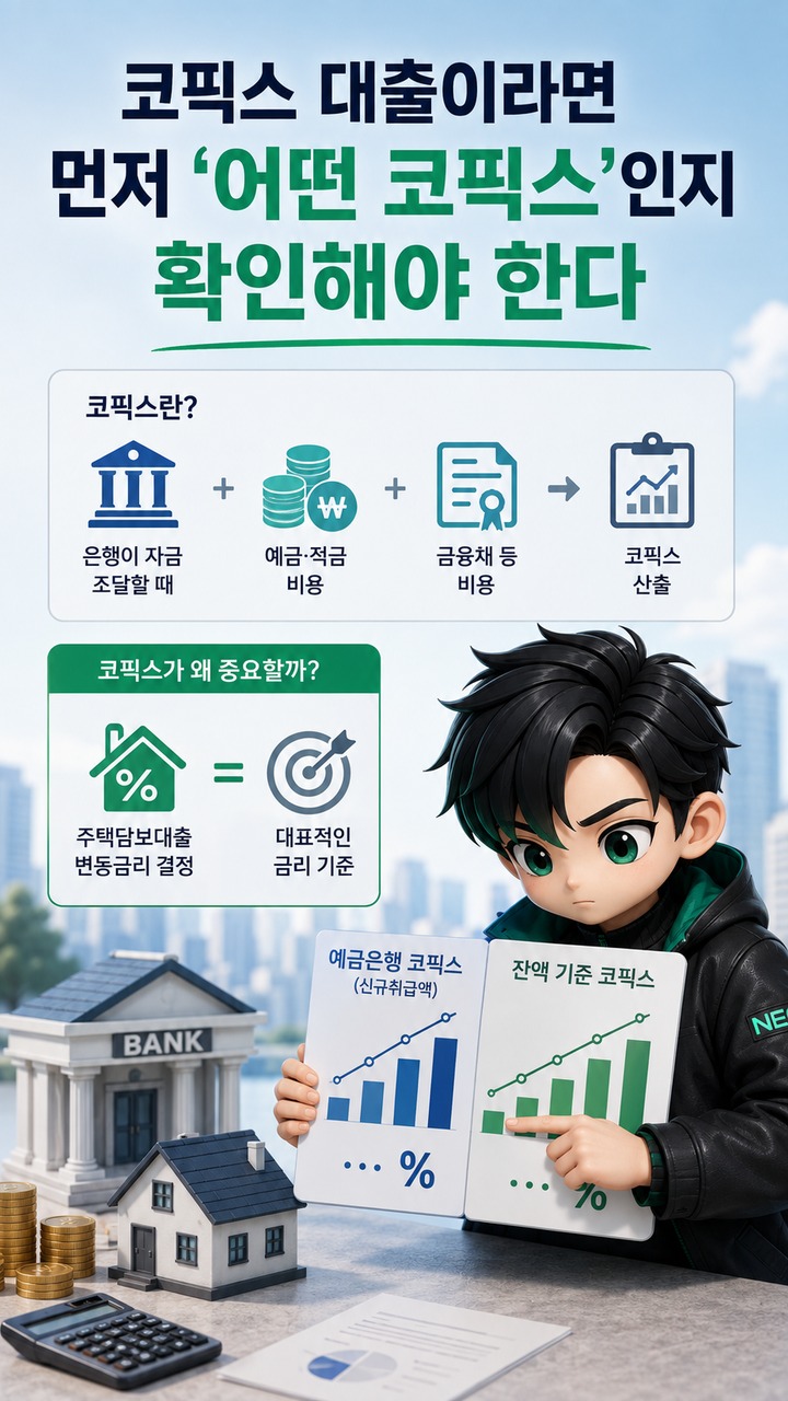 기준금리 3% 인상, 내 변동금리 주담대 이자는 언제 오를까 - 코픽스 대출이라면 먼저 '어떤 코픽스'인지 확인해야 한다 핵심 내용을 정리한 정보형 이미지
