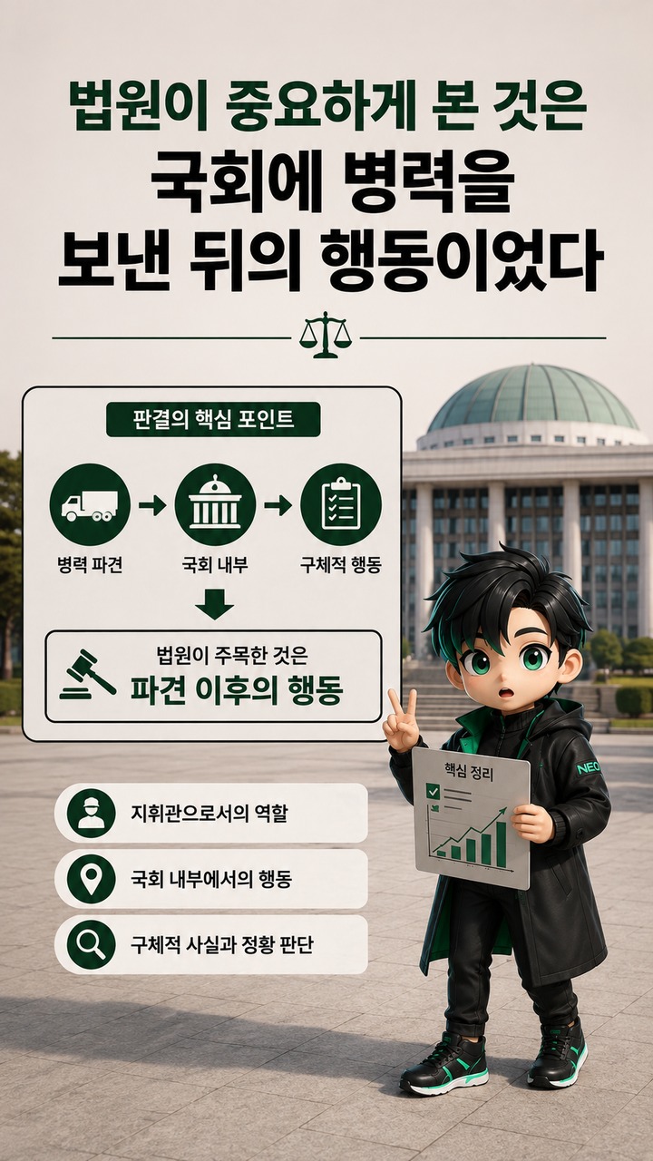 김현태 전 707단장 1심 징역 12년, 국회 진입·봉쇄 판단은 어떻게 나왔나 - 법원이 중요하게 본 것은 국회에 병력을 보낸 뒤의 행동이었다 핵심 내용을 정리한 정보형 이미지