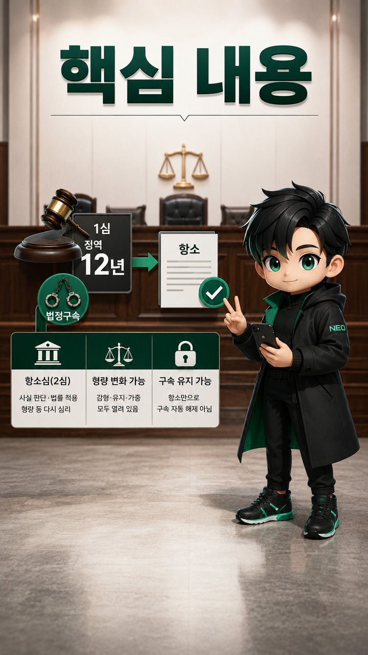 김현태 전 707단장 항소하면 어떻게 되나? 2심 절차·구속 상태·형량 변화 - 핵심 내용 핵심 내용을 정리한 정보형 이미지