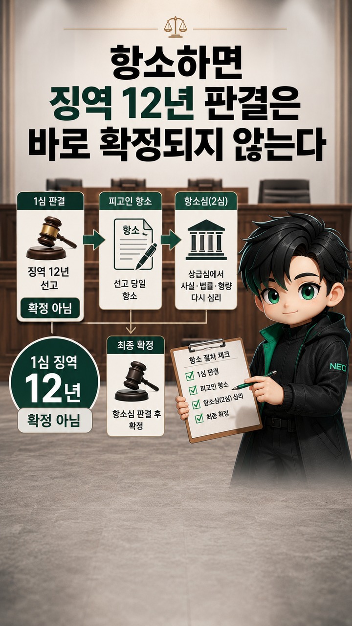 김현태 전 707단장 항소하면 어떻게 되나? 2심 절차·구속 상태·형량 변화 - 항소하면 징역 12년 판결은 바로 확정되지 않는다 핵심 내용을 정리한 정보형 이미지