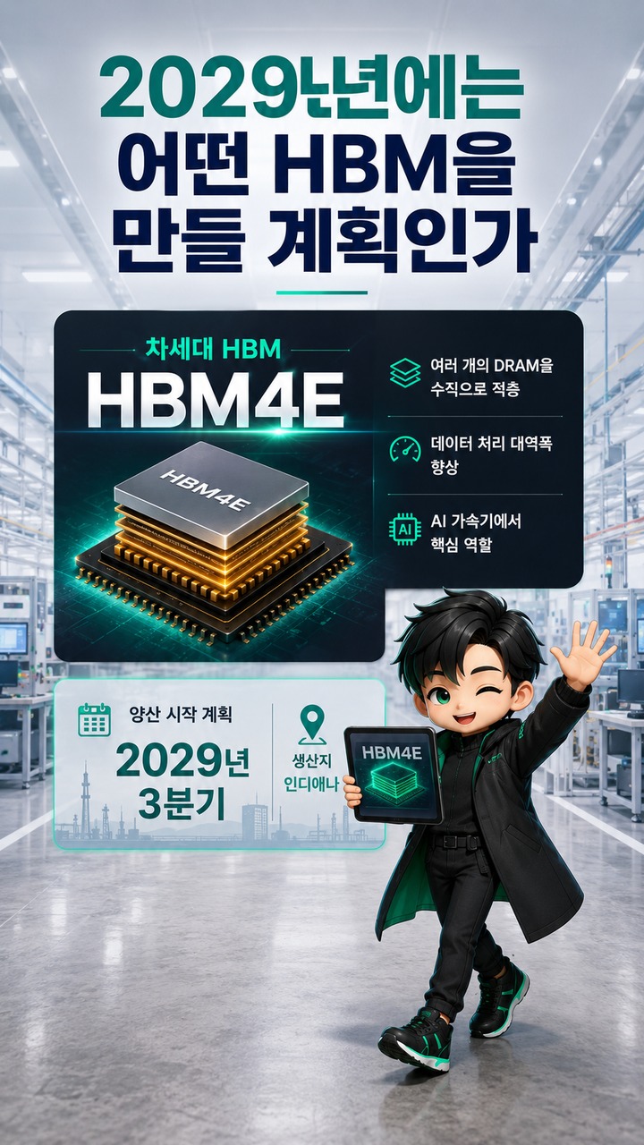 SK하이닉스 인디애나팹 착공, 4조원대 투자와 2029년 HBM 양산 일정이 달라진 점 - 2029년에는 어떤 HBM을 만들 계획인가 핵심 내용을 정리한 정보형 이미지