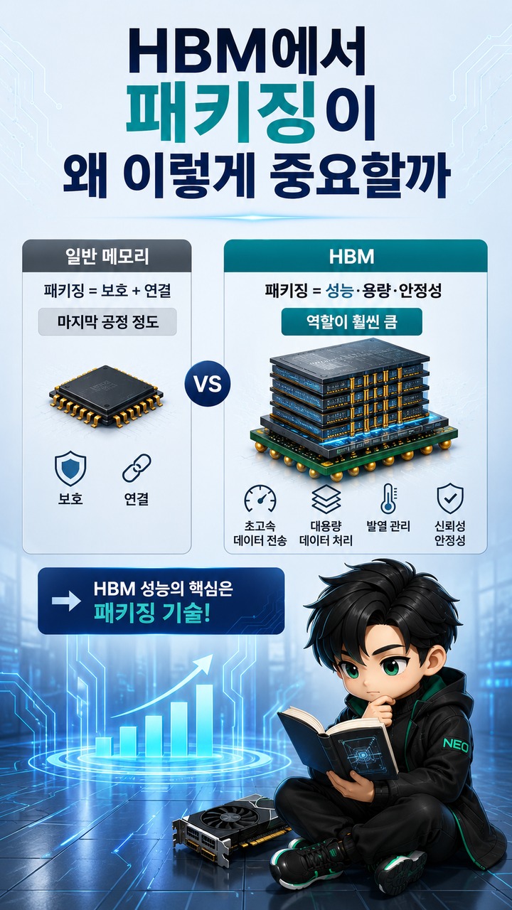 SK하이닉스 인디애나 HBM은 미국산일까? 한국 웨이퍼·미국 패키징 구조 정리 - HBM에서 패키징이 왜 이렇게 중요할까 핵심 내용을 정리한 정보형 이미지