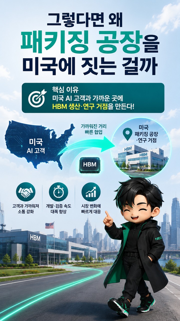 SK하이닉스 인디애나 HBM은 미국산일까? 한국 웨이퍼·미국 패키징 구조 정리 - 그렇다면 왜 패키징 공장을 미국에 짓는 걸까 핵심 내용을 정리한 정보형 이미지
