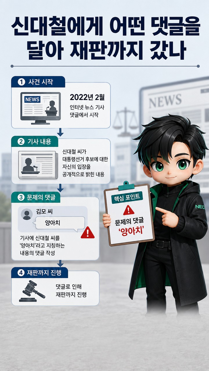 신대철 ‘양아치’ 댓글 모욕죄, 대법원은 왜 무죄 취지로 돌려보냈나 - 신대철에게 어떤 댓글을 달아 재판까지 갔나 핵심 내용을 정리한 정보형 이미지