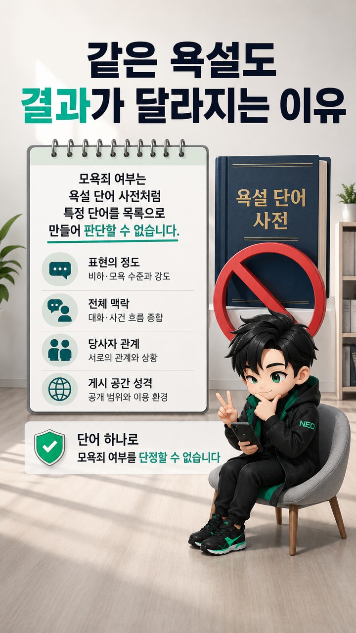 댓글 욕설 어디까지 모욕죄일까? 대법원 판례로 보는 처벌 기준 - 같은 욕설도 결과가 달라지는 이유 핵심 내용을 정리한 정보형 이미지