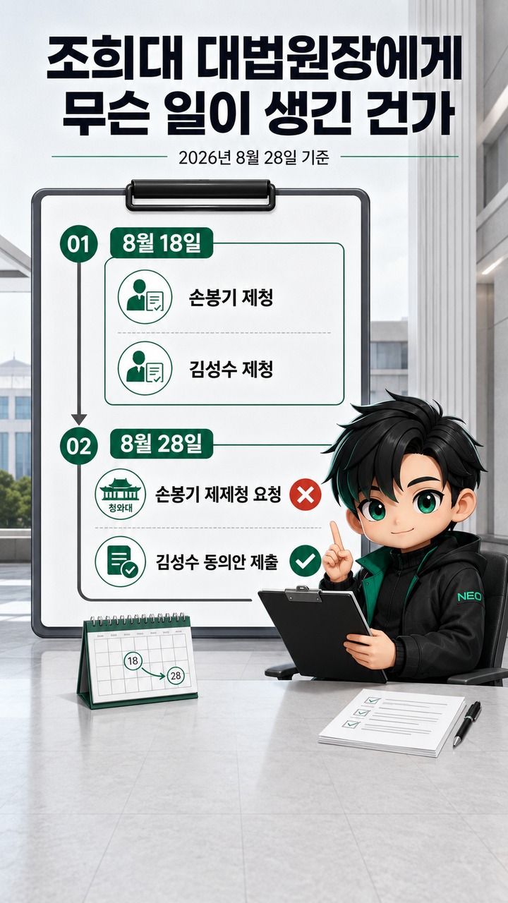 조희대, 손봉기 재제청 요청 검토 중…31일 법사위 출석엔 불출석 의견 - 조희대 대법원장에게 무슨 일이 생긴 건가 핵심 내용을 정리한 정보형 이미지