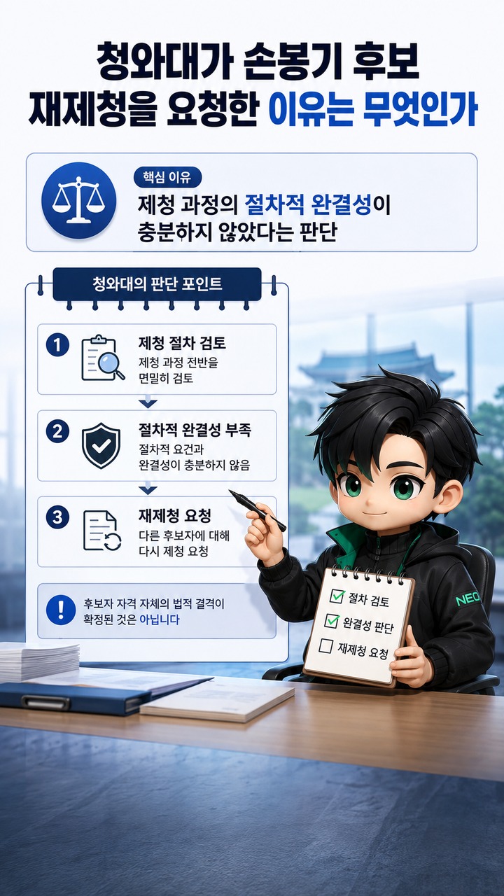 조희대, 손봉기 재제청 요청 검토 중…31일 법사위 출석엔 불출석 의견 - 청와대가 손봉기 후보 재제청을 요청한 이유는 무엇인가 핵심 내용을 정리한 정보형 이미지