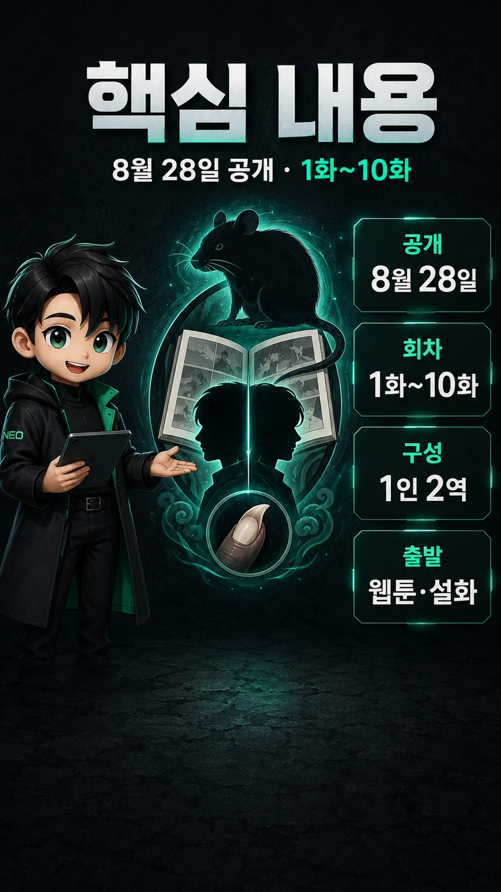 들쥐 10부작 공개, 류준열 1인 2역과 웹툰·손톱 먹은 들쥐 설화의 관계 - 핵심 내용 핵심 내용을 정리한 정보형 이미지
