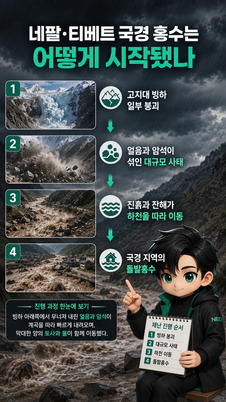 네팔·티베트 대홍수 사망 633명·실종 2,980명, 8월 27일보다 얼마나 늘었나 - 네팔·티베트 국경 홍수는 어떻게 시작됐나 핵심 내용을 정리한 정보형 이미지