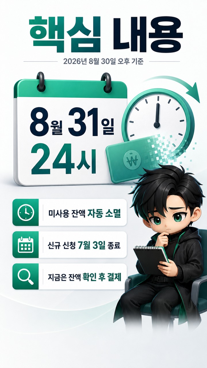 고유가 피해지원금 8월 31일 끝, 남은 잔액·주유소·배달앱 사용 기준 - 핵심 내용 핵심 내용을 정리한 정보형 이미지